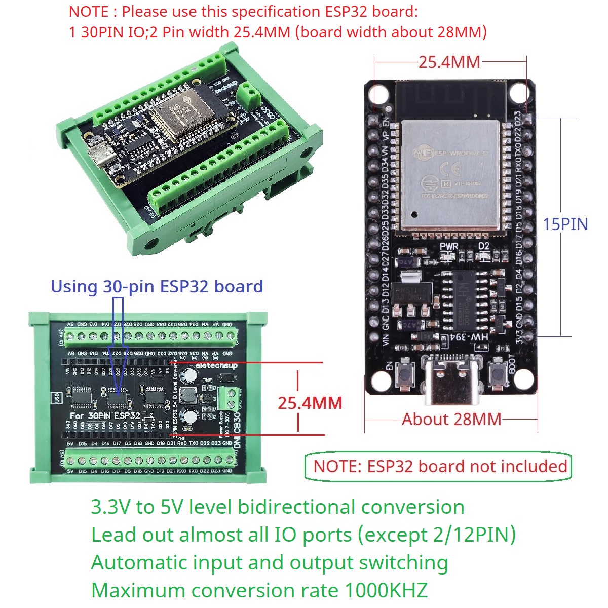 ESP32 30P DIN Rail Adapter, 3. - Level Shifter 3.3V incelemesi ve fiyatı